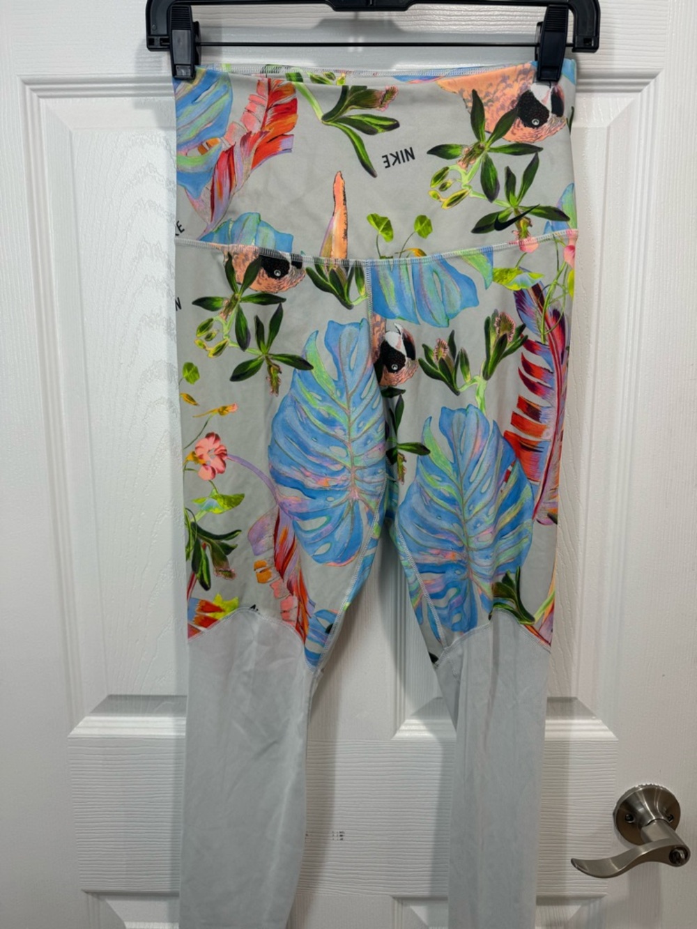Nike Light Gray Leggings with Blue and Green Tropical Print